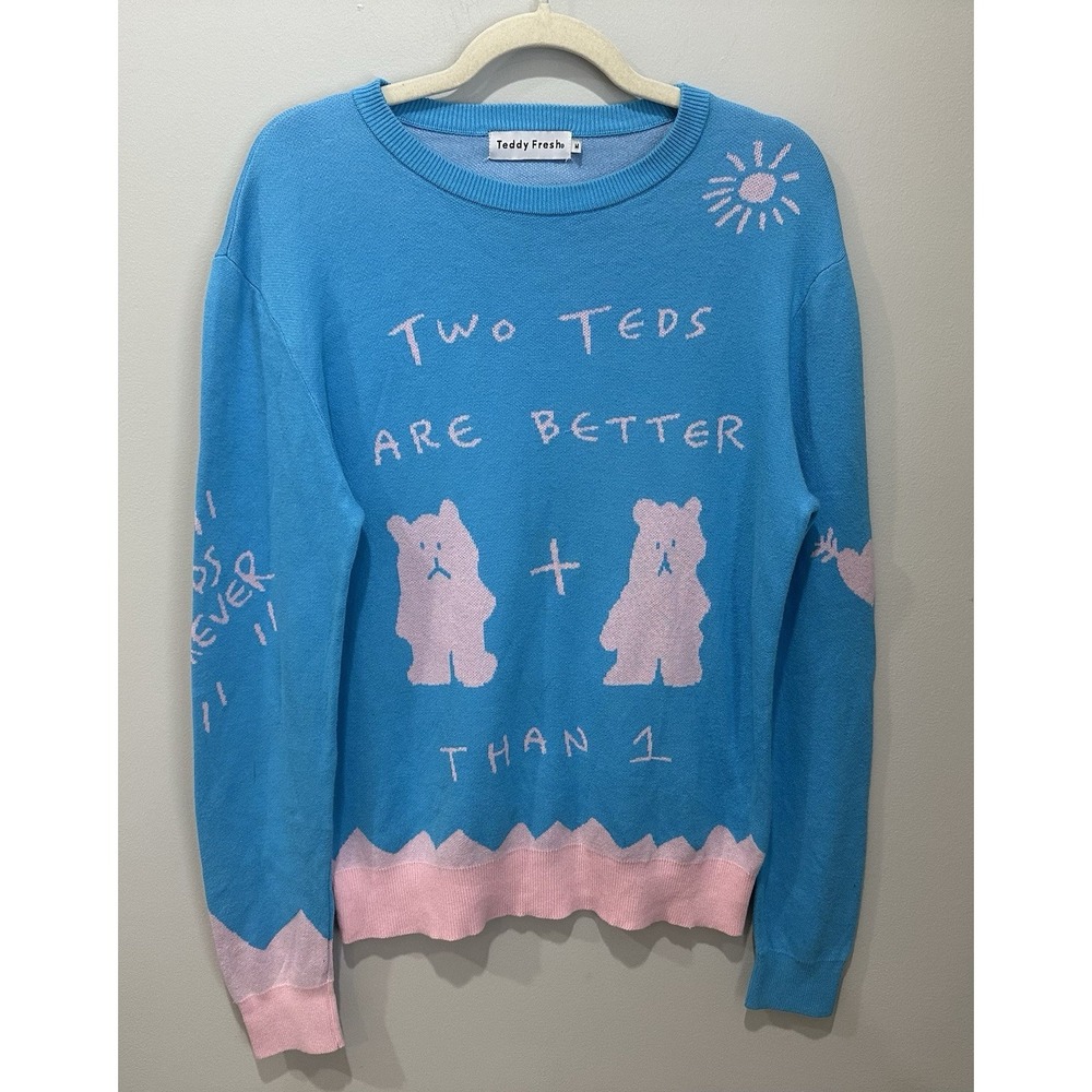 Teddy Fresh Blue & Pink Teddy Bear Friends Forever Sweater Men's Size Medium